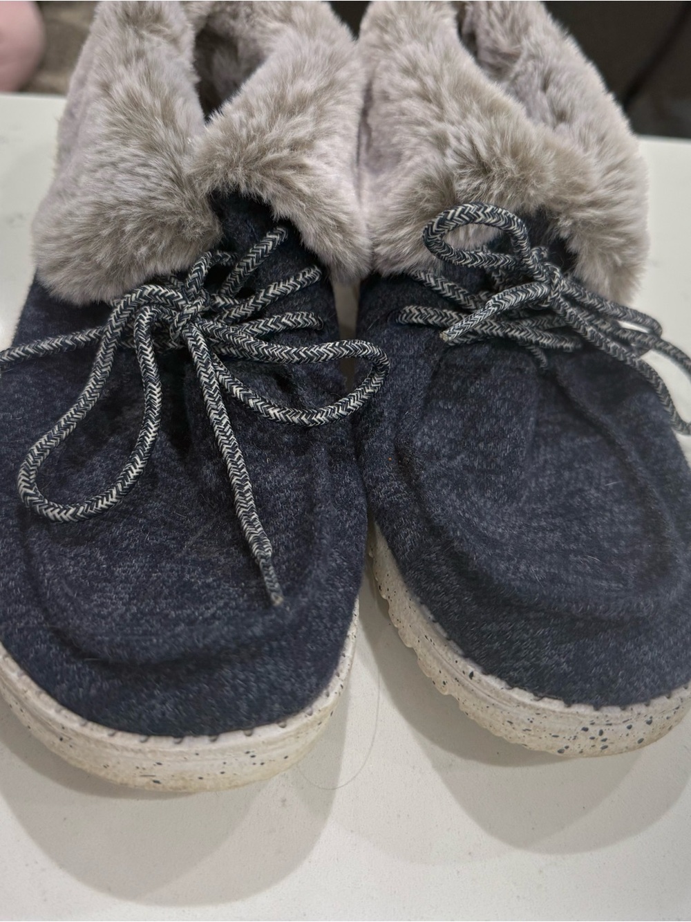 Hey Dude Women's Gray Faux-Fur Lined Moccasin Slippers